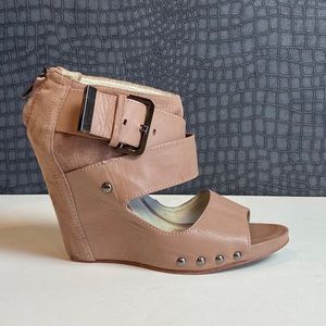 Mea Shadow suede and leather wedge heels